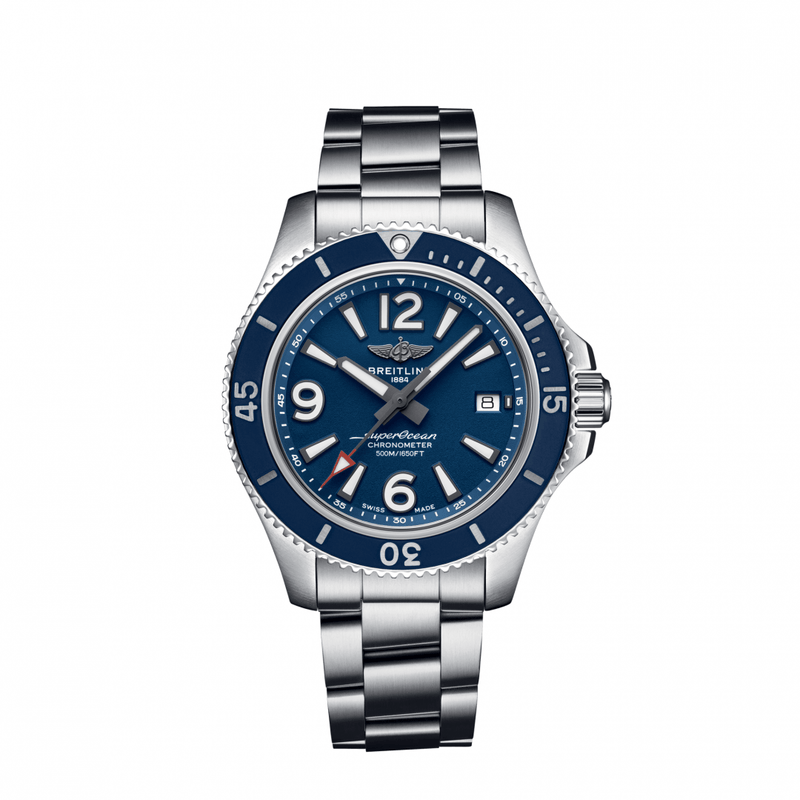 Breitling Superocean Automatic 42mm Blue Dial Silver Steel Strap Watch for Men - A17366D81C1A1