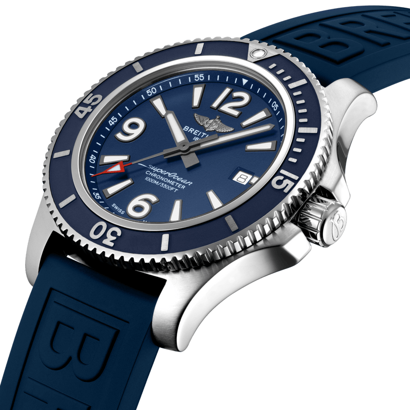 Breitling Superocean 44mm Automatic Blue Dial Blue Rubber Strap Watch for Men - A17367D81C1S2