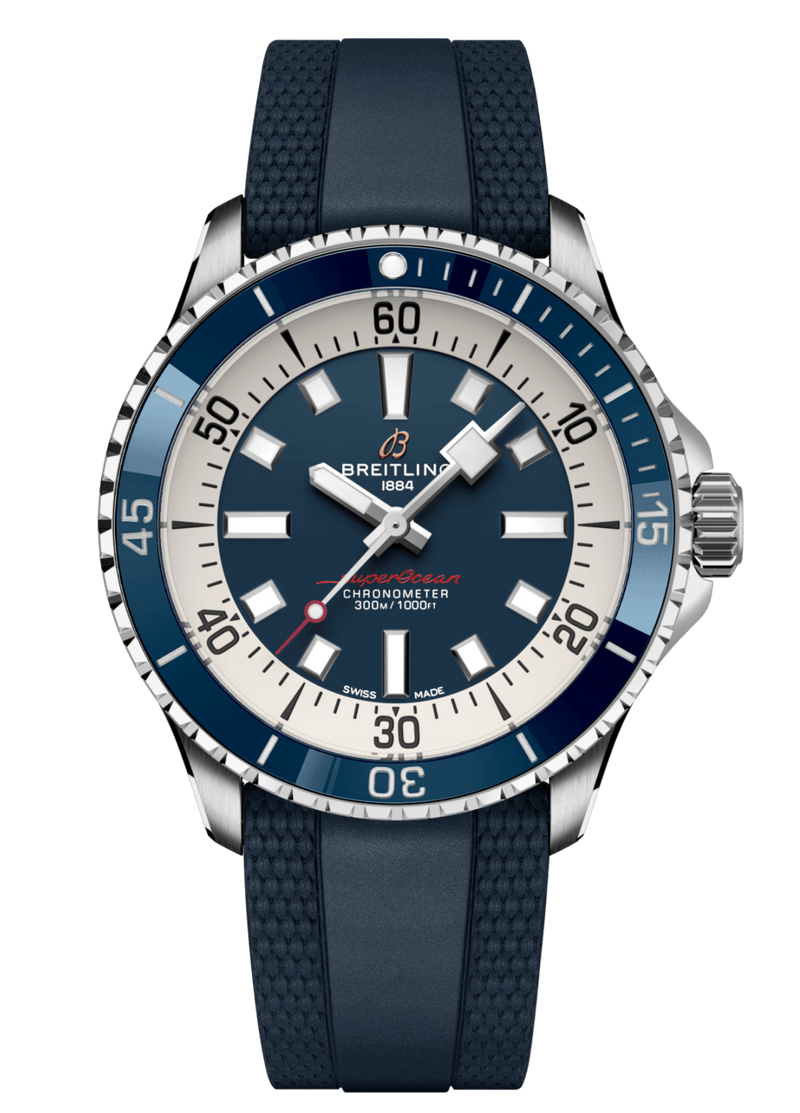 Breitling Superocean Automatic 42mm Blue Dial Blue Rubber Strap Watch for Men - A17375E71C1S1