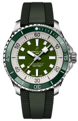 Breitling Superocean Automatic 44 Green Dial Green Rubber Strap Watch for Men - A17376A31L1S1