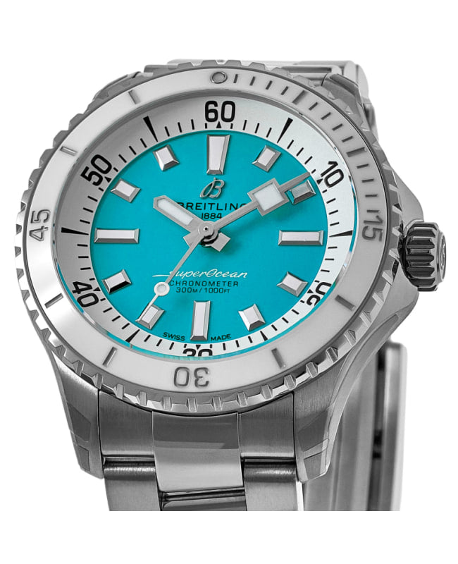 Breitling Superocean Automatic 36 Turquoise Dial Silver Steel Strap Watch for Men - A17377211C1A1