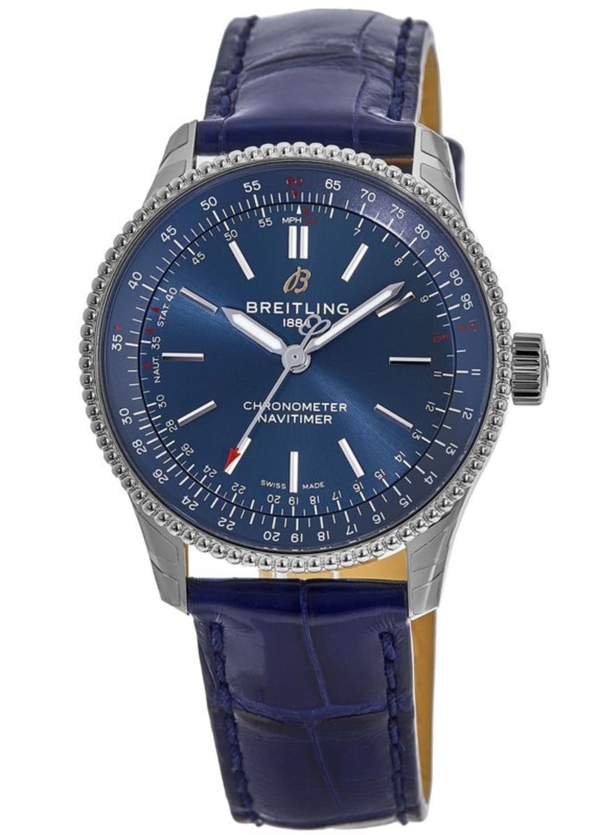 Breitling Navitimer Automatic 35 Blue Dial Blue Leather Strap Watch for Men - A17395161C1P1