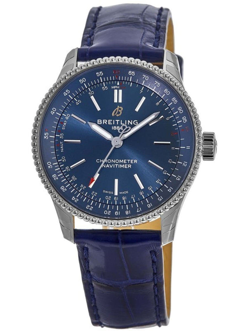 Breitling Navitimer Automatic 35 Blue Dial Blue Leather Strap Watch for Men - A17395161C1P1