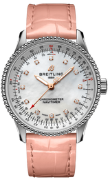 Breitling Navitimer Automatic 35 Mother of Pearl Dial Pink Leather Strap Watch for Women - A17395211A1P3