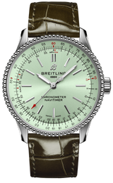 Breitling Navitimer Automatic 35 Green Dial Green Leather Strap Watch for Women - A17395361L1P1