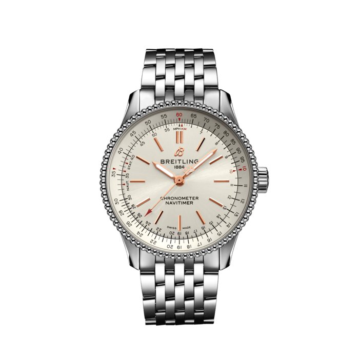 Breitling Navitimer Automatic 35 White Dial Silver Steel Strap Watch for Men - A17395F41G1A1