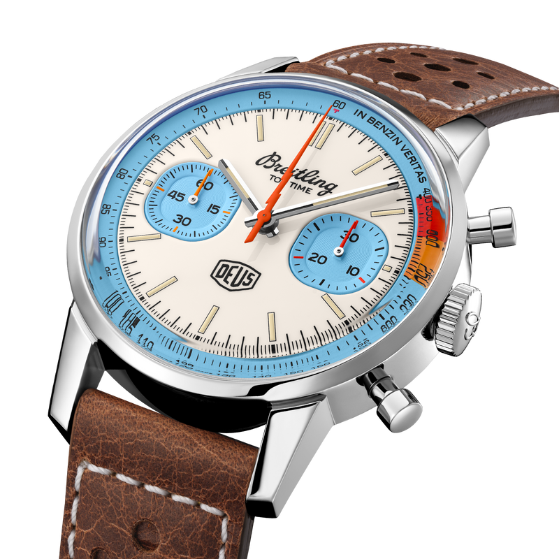 Breitling Top Time Deus Limited Edition White Dial Brown Leather Strap Watch for Men - A233112A1A1X1
