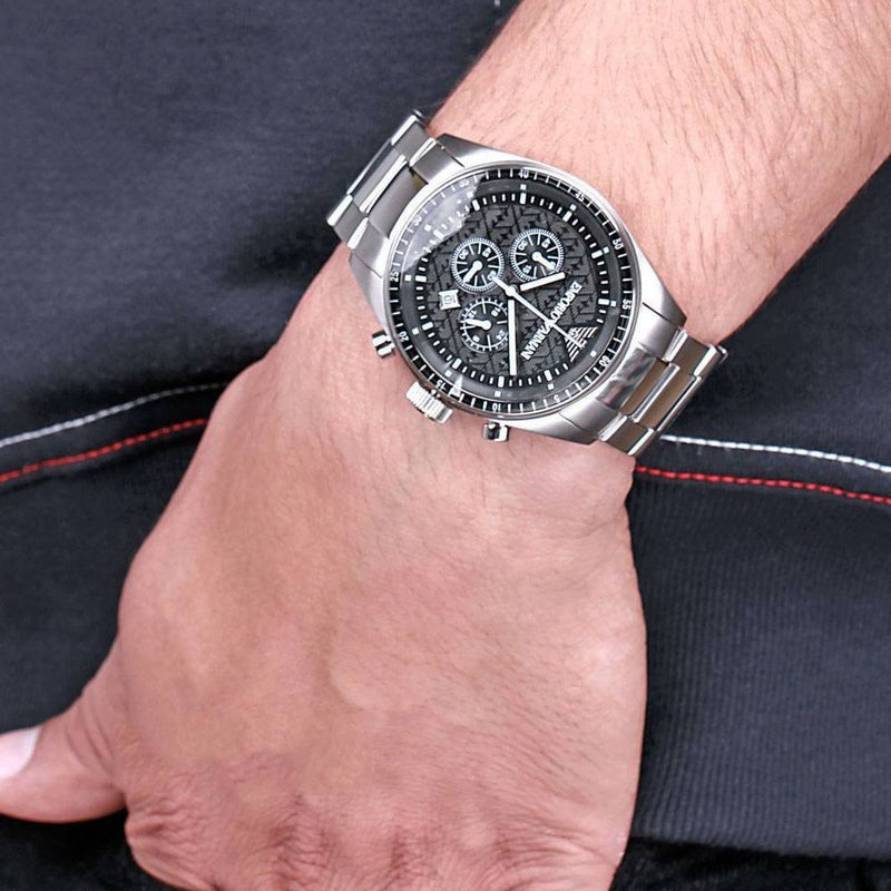 Emporio Armani Sportivo Chronograph Black Dial Silver Stainless Steel Watch For Men - AR0585 Buy Now By Emporio Armani