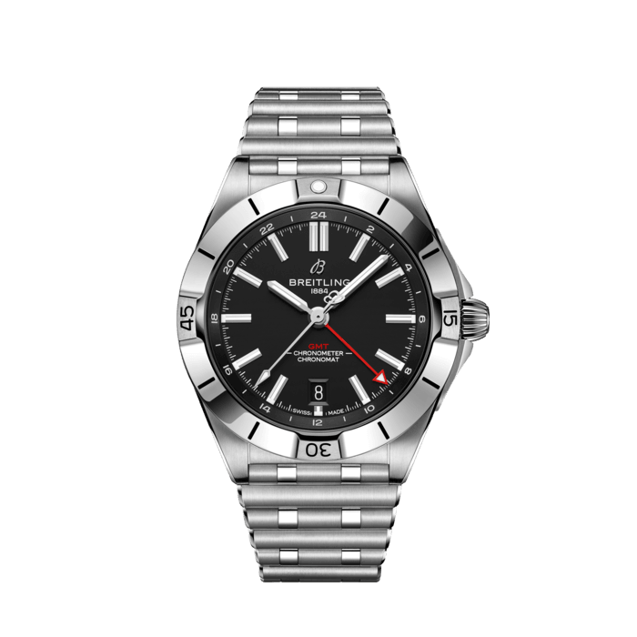 Breitling Chronomat GMT 40 Automatic Black Dial Silver Steel Strap Watch for Men - A32398101B1A1