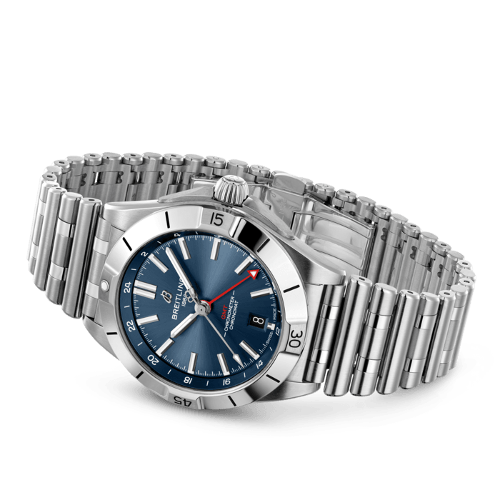 Breitling Chronomat GMT 40 Blue Dial Silver Steel Strap Watch for Men - A32398101C1A1