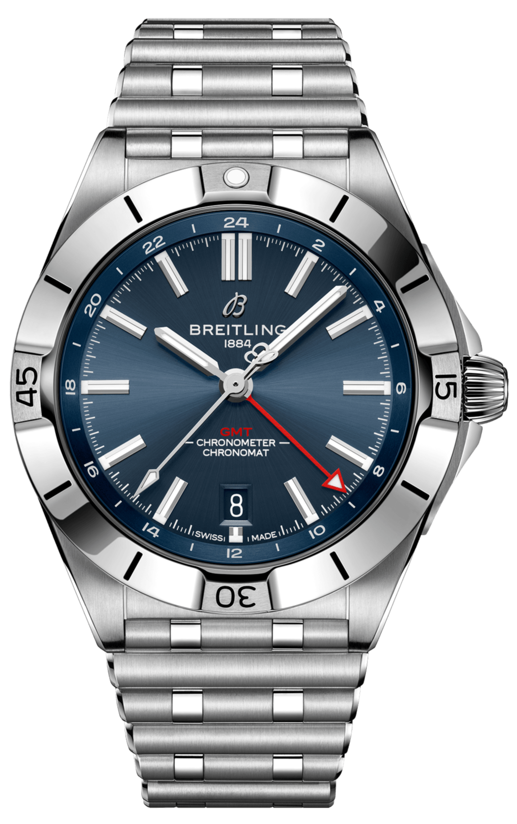 Breitling Chronomat GMT 40 Blue Dial Silver Steel Strap Watch for Men - A32398101C1A1