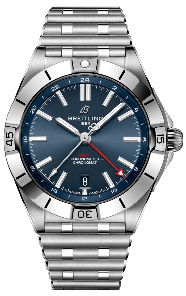 Breitling Chronomat GMT 40 Blue Dial Silver Steel Strap Watch for Men - A32398101C1A1