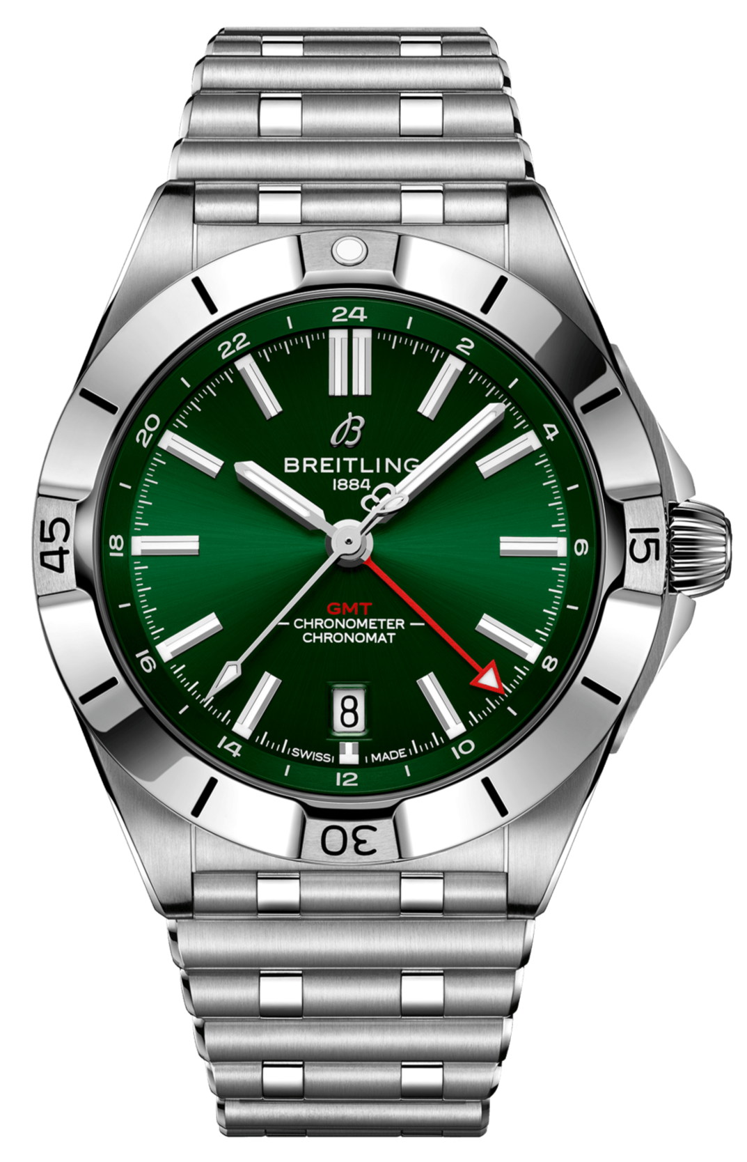 Breitling Chronomat GMT 40 Green Dial Silver Steel Strap Watch for Men - A32398101L1A1