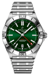 Breitling Chronomat GMT 40 Green Dial Silver Steel Strap Watch for Men - A32398101L1A1