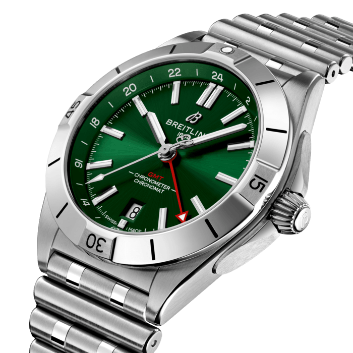 Breitling Chronomat GMT 40 Green Dial Silver Steel Strap Watch for Men - A32398101L1A1