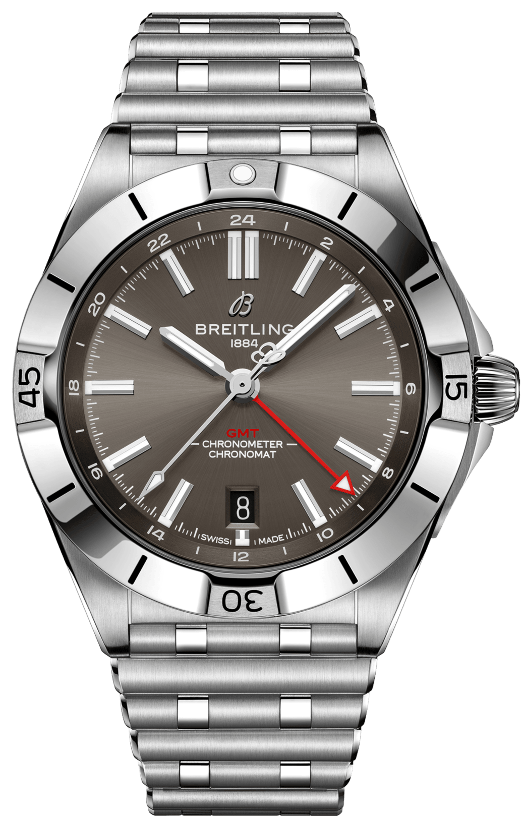 Breitling Chronomat GMT 40 Brown Dial Silver Steel Strap Watch for Men - A32398101M1A1