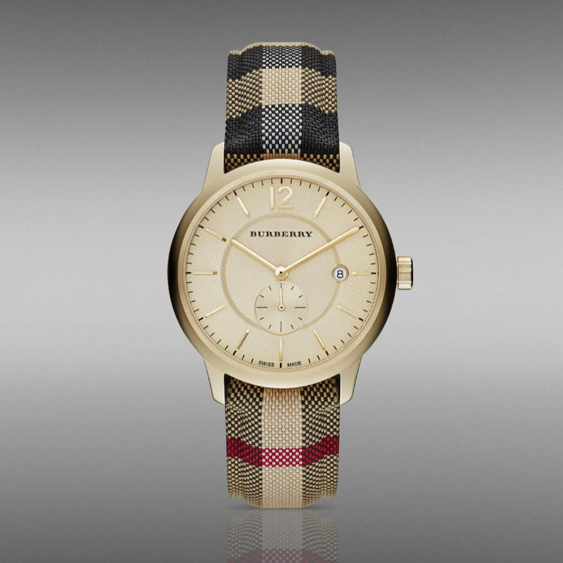 Shop Burberry The Classic Round Gold Dial Brown Leather Strap Unisex Watch - BU10001 in USA