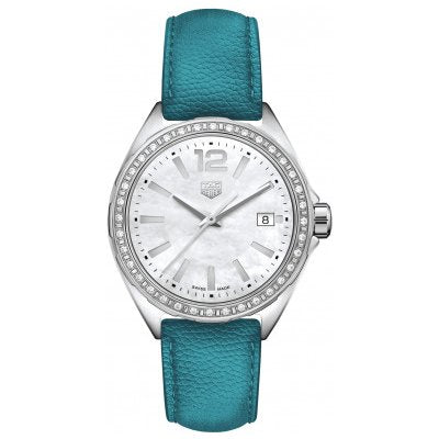 Shop Tag Heuer Formula 1 Quartz Diamonds Mother of Pearl Dial Blue Leather Strap Watch for Women - WBJ131A.FC8256 in USA