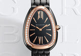 Bvlgari Serpenti Seduttori Diamonds Black Dial Black Steel Strap Watch for Women - SERPENTI103706