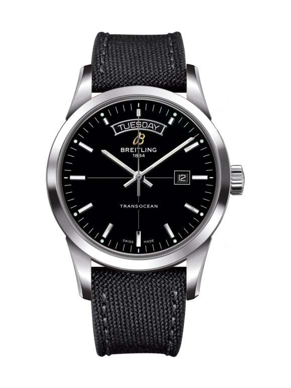 Shop Breitling Transocean Day & Date 43mm Black Dial Black Nylon Strap Mens Watch - A4531012/BB69/109W/A20 BA.1 in USA