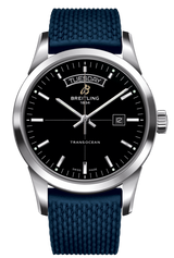 Shop Breitling Transocean Day & Date 42mm Automatic Black Dial Blue Mesh Bracelet Mens Watch - A4531012/BB69/280S/ A20S.1 in USA