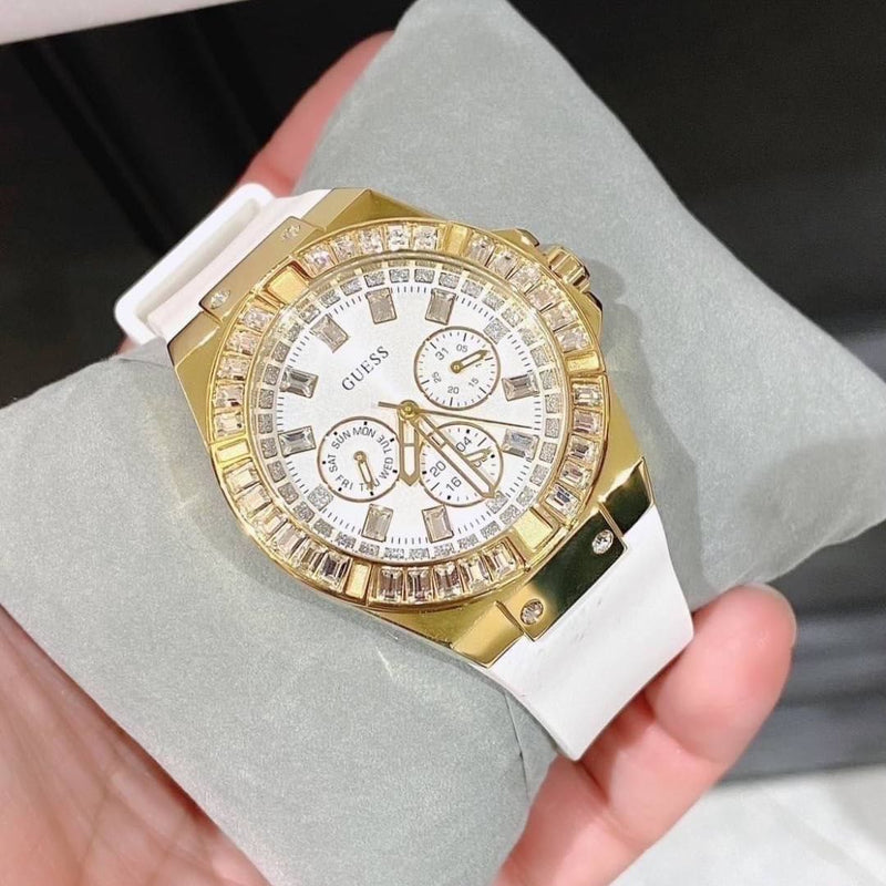 Shop Guess Venus Diamonds White Dial White Rubber Strap Watch for Women - GW0118L5 in USA