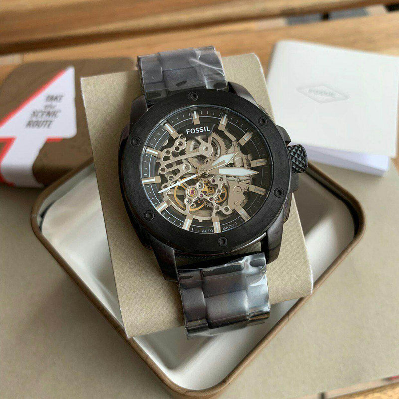 Fossil Modern Machine Automatic Silver Dial Black Steel Strap Watch for Men - ME3080 Buy Now By Fossil