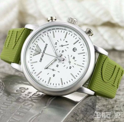 Shop Emporio Armani Chronograph White Dial Green Rubber Strap Watch For Men - AR11022 in USA