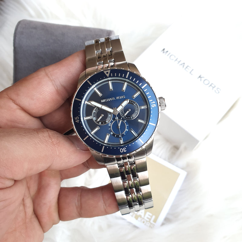 Michael Kors Cunningham Multifunction Blue Dial Silver Steel Strap Watch For Men - MK7153 Buy Now By Michael Kors