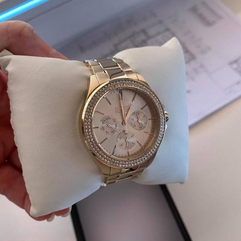 Shop Hugo Boss Premiere Rose Gold Dial with DIamonds Rose Gold Steel Strap Watch for Women - 1502443 in USA