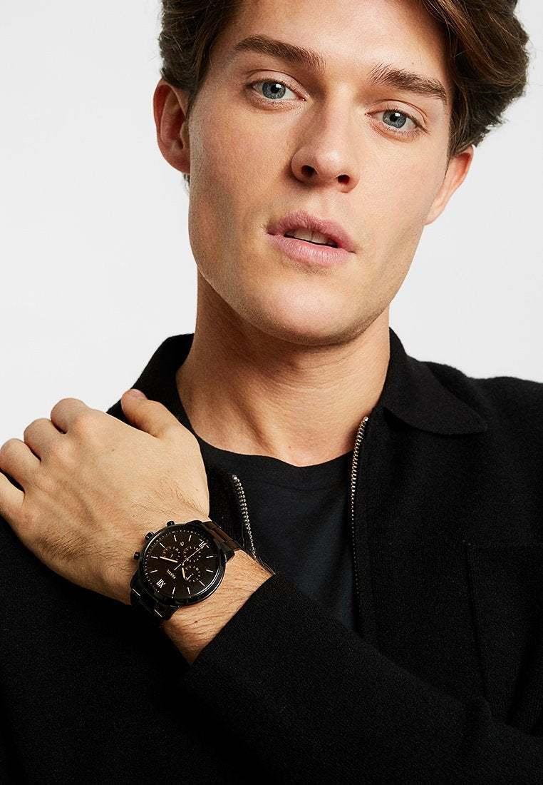 Fossil Neutra Chronograph Black Dial Black Steel Strap Watch for Men - FS5525 Buy Now By Fossil