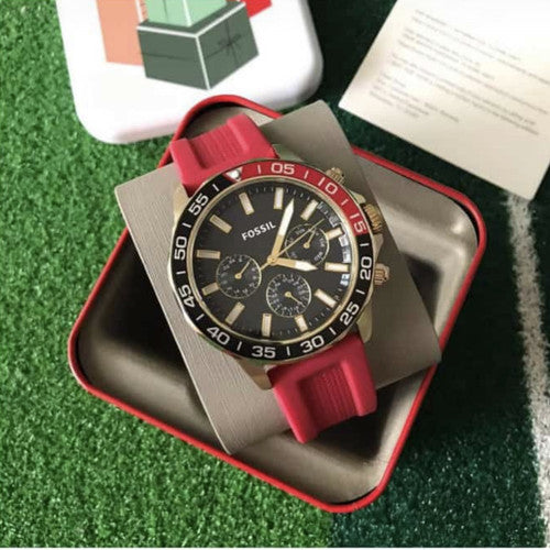 Fossil Bannon Multifunction Black Dial Red Silicone Strap Watch for Men - BQ2499 Buy Now By Fossil