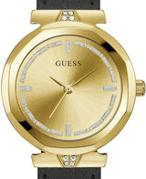 Guess Rumour Quartz Gold Dial Black Leather Strap Watch For Women - GW0689L2 Buy Now By Guess