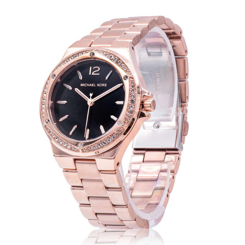 Michael Kors Lennox Three-Hand Black Dial Rose Gold Steel Strap Watch For Women - MK7233 Buy Now By Michael Kors
