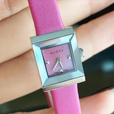 Gucci G-Frame Square Fuchsia Mother of Pearl Dial Fuchsia Leather Strap Watch For Women - YA128533