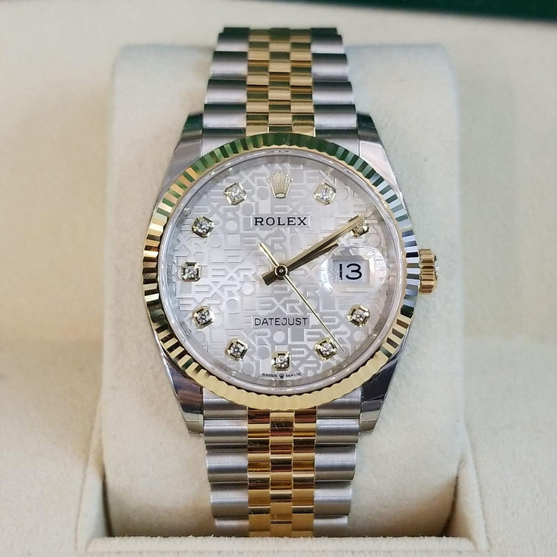 Shop Rolex Datejust 36 Diamonds Silver Dial Two Tone Oyster Steel Strap Watch for Women - M126233-0027 in USA