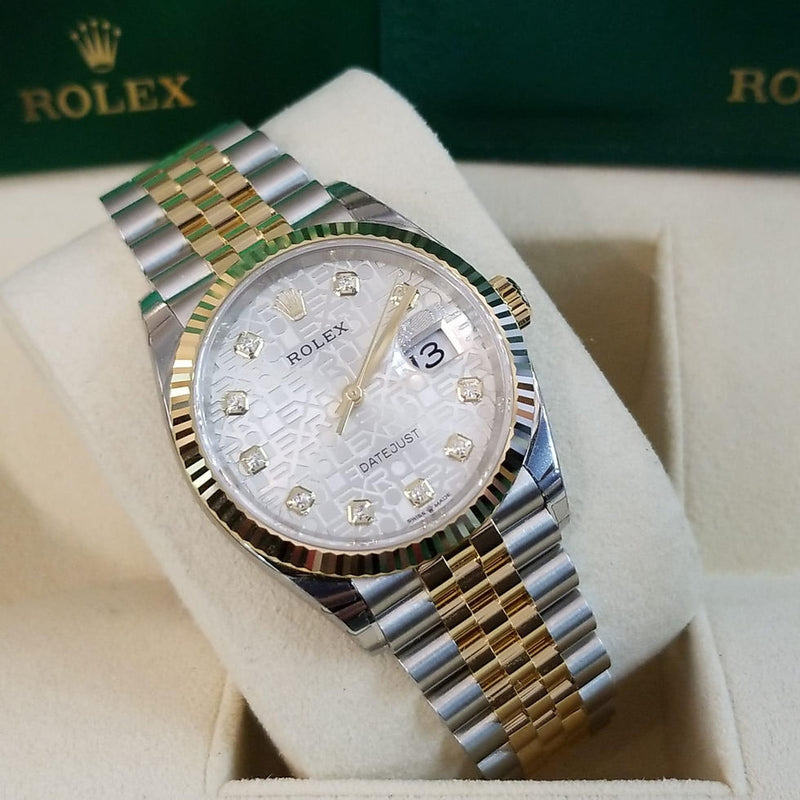 Shop Rolex Datejust 36 Diamonds Silver Dial Two Tone Oyster Steel Strap Watch for Women - M126233-0027 in USA