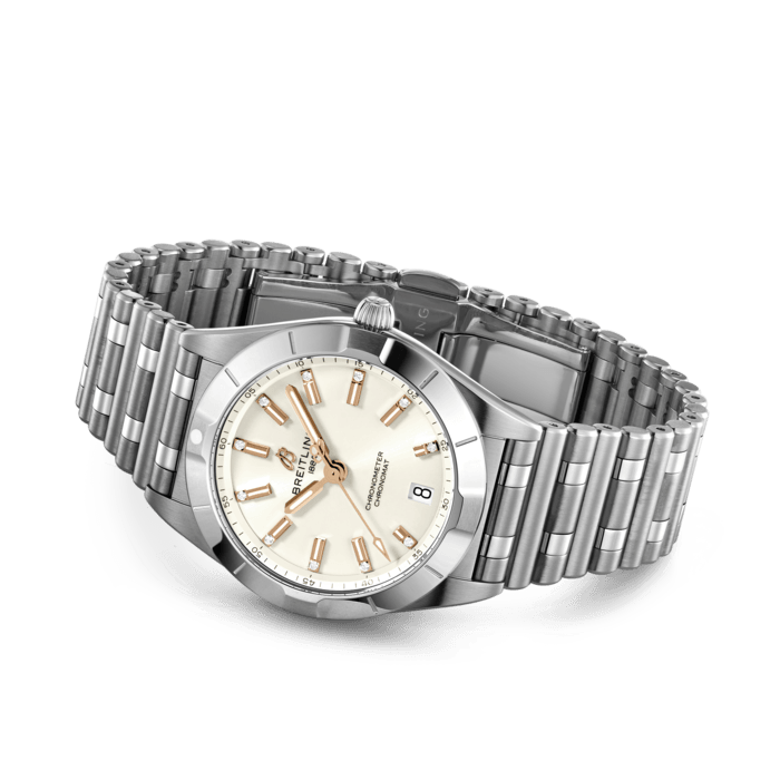 Breitling Chronomat 32 Diamonds White Dial Silver Steel Strap Watch for Women - A77310101A3A1