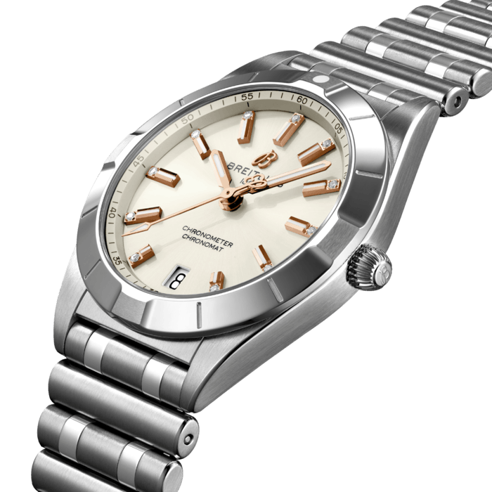 Breitling Chronomat 32 Diamonds White Dial Silver Steel Strap Watch for Women - A77310101A3A1