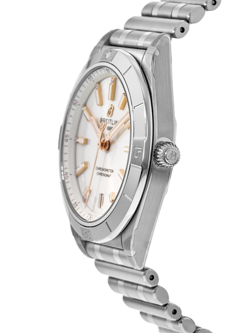 Breitling Chronomat 32 Diamonds White Dial Silver Steel Strap Watch for Women - A77310101A3A1