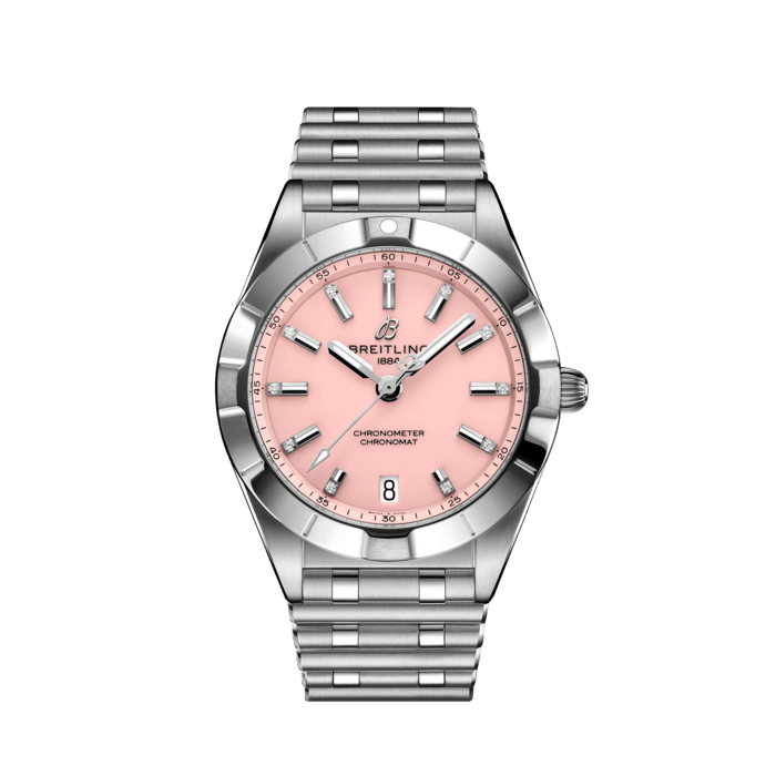 Breitling Chronomat 32 Diamonds Pink Dial Silver Steel Strap Watch for Women - A77310101K1A1 Buy Now By Breitling