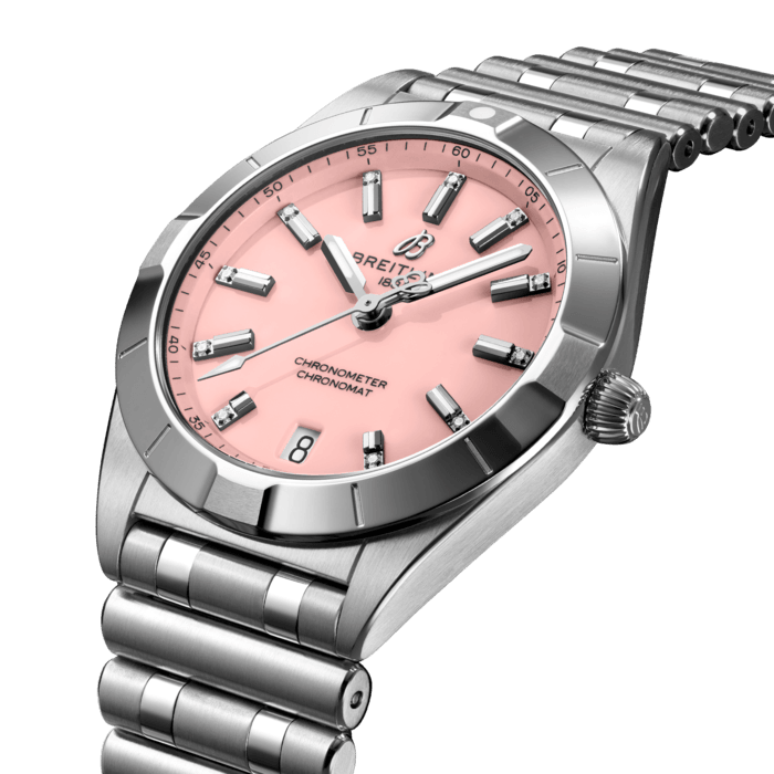 Breitling Chronomat 32 Diamonds Pink Dial Silver Steel Strap Watch for Women - A77310101K1A1 Buy Now By Breitling