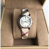 Shop Burberry The City Nova Silver Dial Brown Leather Strap Watch for Women - BU9212 in USA