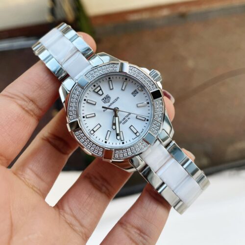 Shop Tag Heuer Aquaracer Diamonds White Dial Two Tone Steel Strap Watch for Women - WAY131F.BA0914 in USA