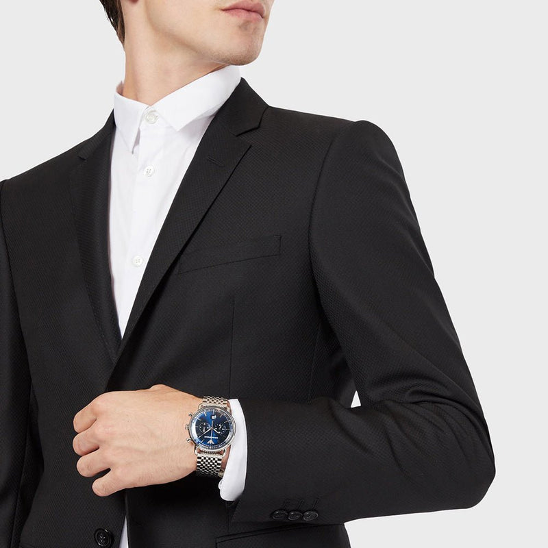 Emporio Armani Aviator Chronograph Blue Dial Silver Steel Strap Watch For Men - AR11238 Buy Now By Emporio Armani