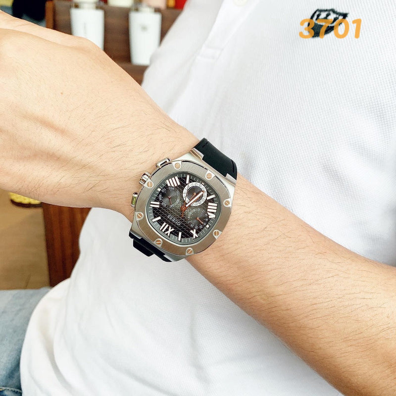 Guess Headline Chronograph Grey Dial Black Rubber Strap Watch for Men - GW0571G1 Buy Now By Guess