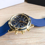 Shop Guess Catalina Blue Gold Tone Blue Silicone Strap Watch For Women - W0562L2 in USA