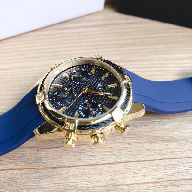 Shop Guess Catalina Blue Gold Tone Blue Silicone Strap Watch For Women - W0562L2 in USA