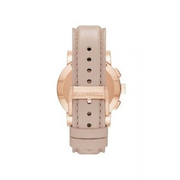 Shop Burberry The City Chronograph Rose Gold Dial Beige Leather Strap Watch For Women - BU9702 in USA