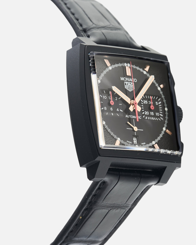 Tag Heuer Monaco Automatic Chronograph Black Dial Black Leather Strap Watch for Men - CBL2180.FC6497 Buy Now By Tag Heuer